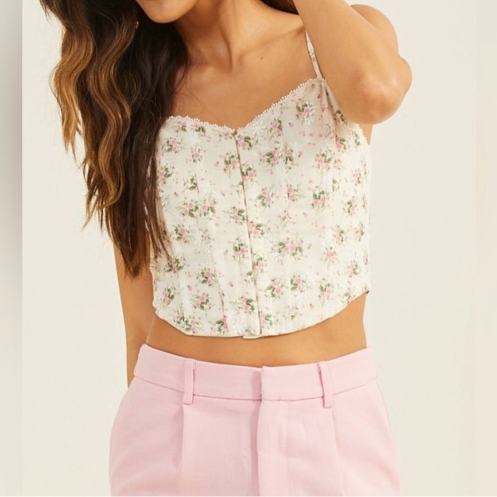 Floral White Corset Crop Top